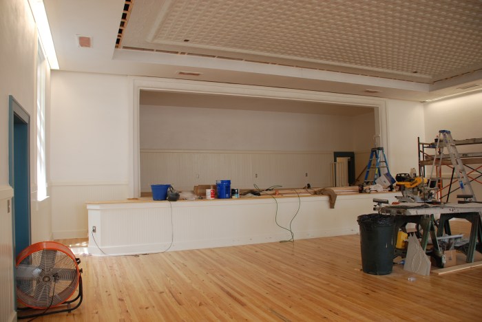 Auditorium regains its glory--the pressed metal ceiling long hidden behind dropped acoustic tiles