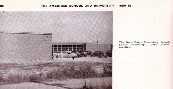 Nora Davis Elementary School (Negro), Laurel, built 1948, designed by Meridian architect Chris Risher