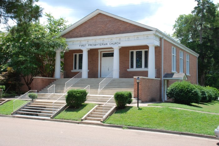 First Presbyterian Church, built 1925. This brick classical church is a nice contrast with the frame Gothic church across the street.