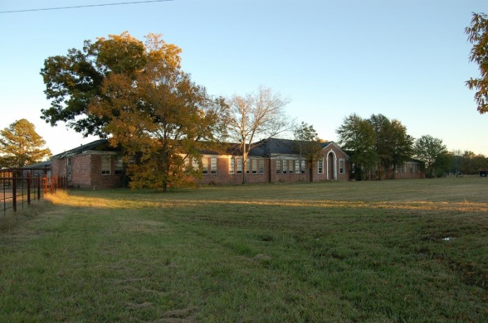 Bentonia Consolidated School, Yazoo County. Travelers on Highway 49 have been watching this building collapse in on itself until finally demolished in March 2012. This is how the building looked in 2006, courtesy of MDAH, but soon after the center section's roof began to sag after a storm and then it was a quick decline.