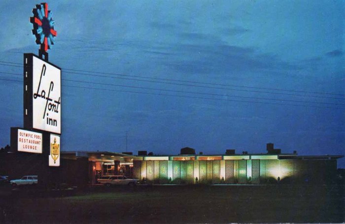 LaFONT INN on U.S. 90, Pascagoula, Mississippi. A gleaming, new resort inn furnished in impeccable taste with distinctive meeting rooms, accommodating groups up to 300. Red Lion Cocktail Lounge. Glass-walled dining room looks out on heated Junior Olympic-size pool, large patio and children's playground. For reservations please call AC 601  762-7111 or TWX 601 762-3686.