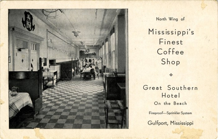 An early post card view of the coffee shop , Cooper Post Card Collection, MDAH