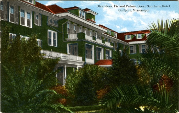 Oleanders, Great Southern Hotel, Gulfport, Cooper Postcard Collection, MDAH