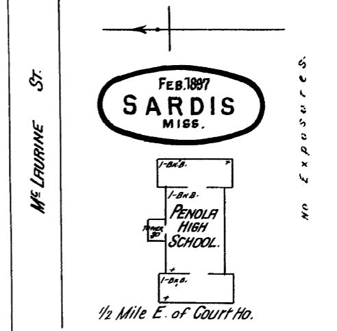 Panola High School. Sardis, Panola County. Sanborn Map Feb. 1897