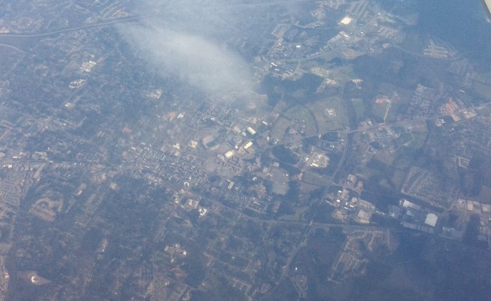 Auburn Alabama from 30,000 feet.  Photo by Author March, 2013.