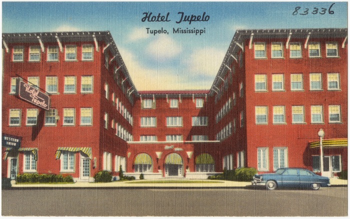Hotel Tupelo. Tupelo, Lee County c.1950 from The Tichnor Brothers Collection Boston Public Library accessed 8-19-2014