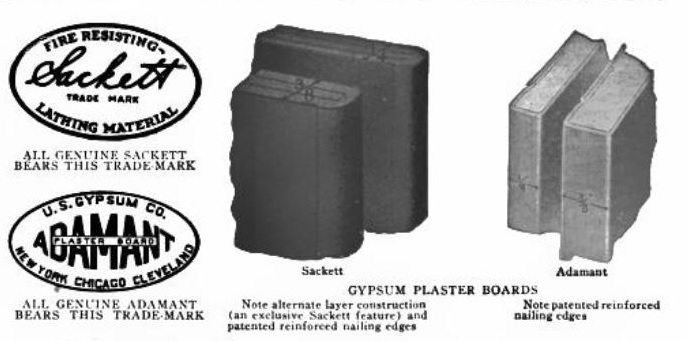 Examples of Sackett & Adamant Plaster Boards.  Sweets Catalog 1920 page 340