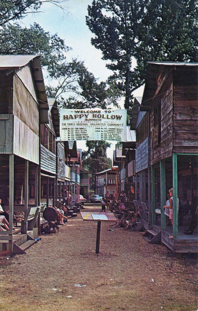 NESHOBA COUNTY FAIR, Philadelphia, Miss. "Welcome to Happy Hollow"--a part of the nation's most unusual county fair. Many Fair visitors move into their "homes" on Monday and stay until Sunday, bringing their furnishings, bedding, food, etc. with them. Bare-back and harness horse racing. See the colorful Choctaw Indians in original dress. This Fair is unlike any you've seen anywhere else.