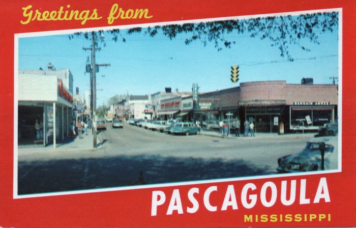GREETINGS FROM PASCAGOULA, MISSISSIPPI . . . Deep seaport, fishing, industrial and shipping center of the Mississippi Gulf Coast.