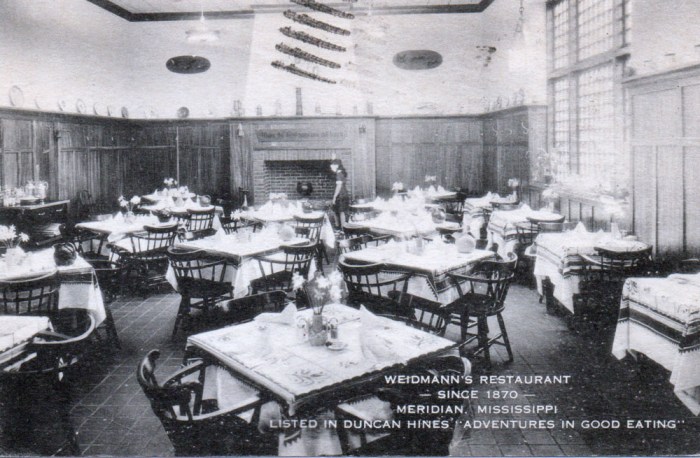 Felix Weidmann, a native of Zurich, Switzerland, settled in Meridian in the latter part of 1869, establishing "Weidmann's Tavern," which he operated until his death in 1887. The business has passed thru three generations of Weidmanns, now being operated by Henry A. Weidmann, who succeeded his father, Philip, upon his death in 1927.