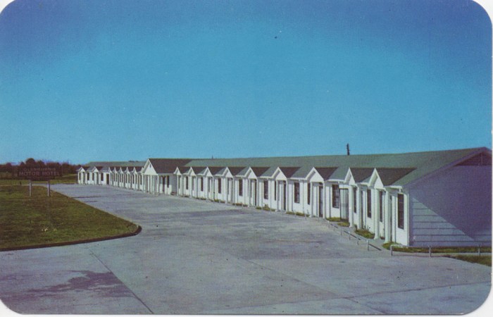 GLENBURNIE MOTOR HOTEL located one mile south of Woodville, Mississippi, on U.S. Highway 61-65. Completely air-conditioned, every room with private bath. Ansco Color by Woody Ogden.