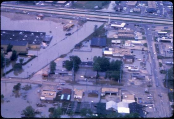 Hanging Moss Creek, Old Canton Road, Canton Mart and Interstate 55 area [graphic]. Jackson Flood, 1979, aerial view, looking west. Mississippi Department of Archives and History, electronic resource