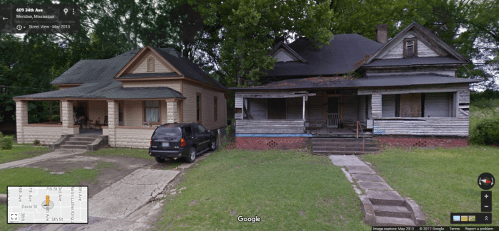 609 34th Ave., Meridian. The difference between these two houses? The one on the right has been less fortunate in ownership and will be demolished.