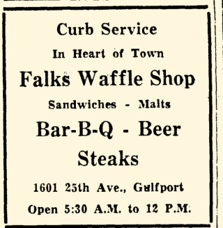 Falks Waffle Shop advertisment